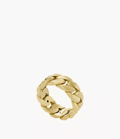 Harlow Linear Texture Chain Gold-Tone Stainless Steel Band Ring - Image 3