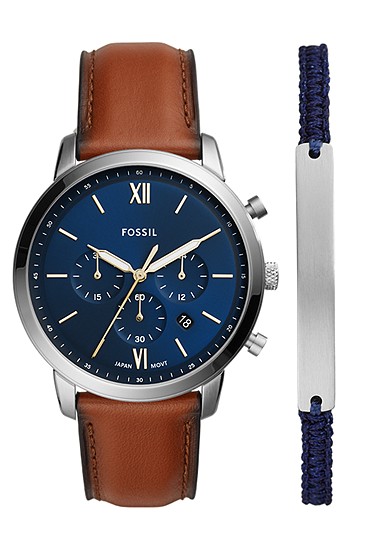 Neutra 44mm Chronograph Luggage Leather Watch and Bracelet Set
