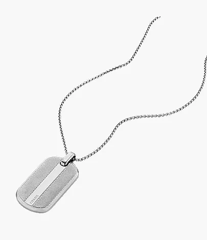 Machine Knurled Texture Stainless Steel Dog Tag Necklace - Image 3