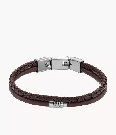Machine Knurled Texture Brown Leather Multi-Strand Bracelet