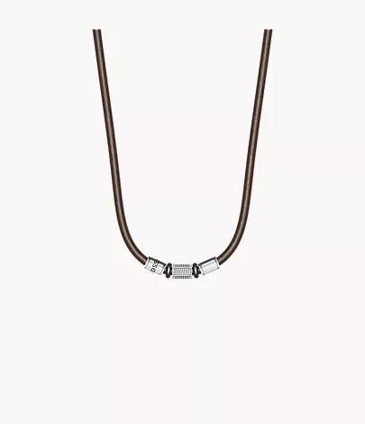 Machine Rondelles Brown Leather Station Necklace