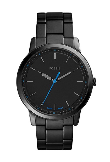 Minimalist 44mm Three-Hand Black Stainless Steel Watch