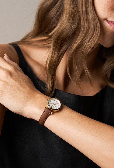 Carlie Mini 28mm Three-Hand Brown Leather Watch - Image 2