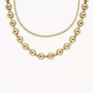 All Stacked Up Gold-Tone Stainless Steel Beaded Necklace