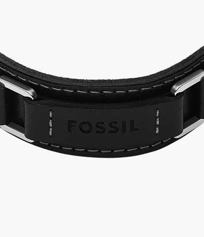 Machine Rugged Stainless Steel and Black Padded Leather Strap Bracelet - Image 3