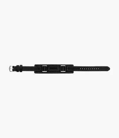 Machine Rugged Stainless Steel and Black Padded Leather Strap Bracelet - Image 5