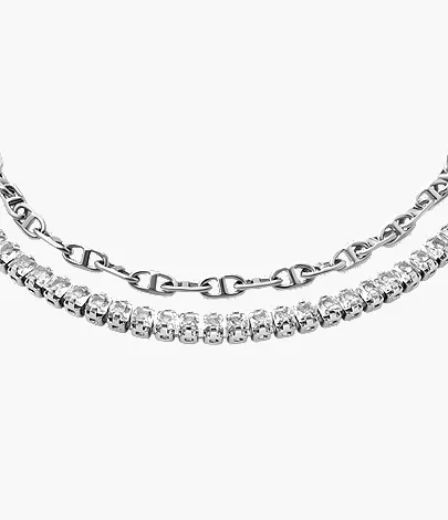 Heritage D-Link Glitz Silver-Tone Brass Chain Tennis Bracelet - Image 3
