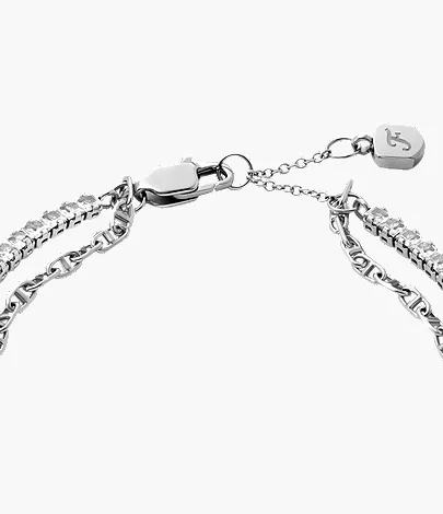Heritage D-Link Glitz Silver-Tone Brass Chain Tennis Bracelet - Image 4