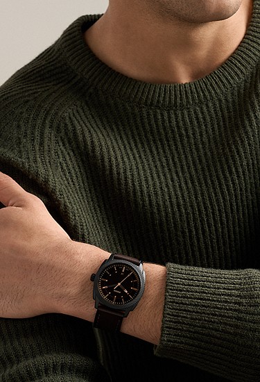 Machine 41mm Three-Hand Date Brown Leather Watch - Image 2