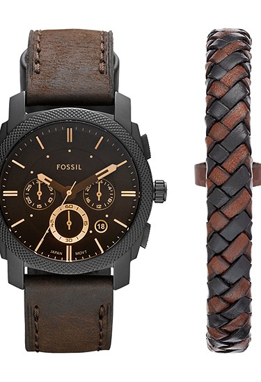 Machine 42mm Chronograph Dark Brown Leather Watch and Bracelet Box Set