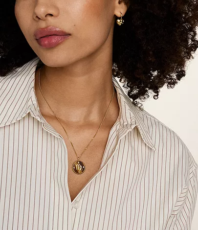 Virgo Sutton Zodiac Gold-Tone Stainless Steel Tiger-s Eye Pendant Necklace - Image 2