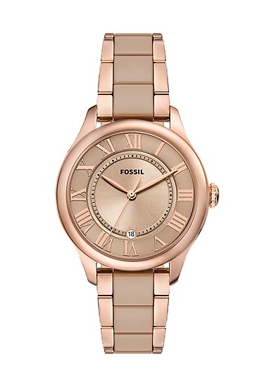 Gilmore 38mm Three-Hand Date Rose Gold-Tone and Brown Ceramic Watch