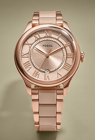 Gilmore 38mm Three-Hand Date Rose Gold-Tone and Brown Ceramic Watch - Image 5