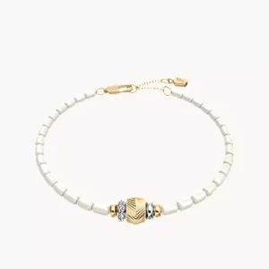 Harlow Rondelles White Acrylic Pearl Stainless Steel Station Bracelet