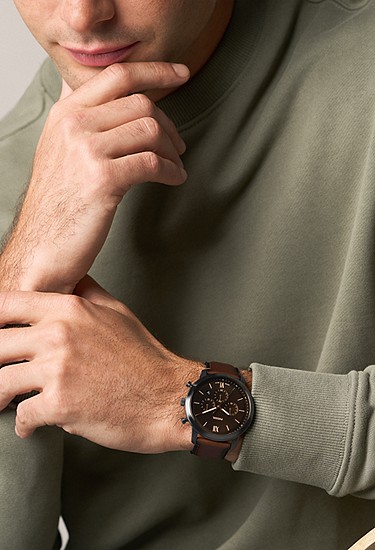 Neutra 44mm Chronograph Brown Leather Watch - Image 2