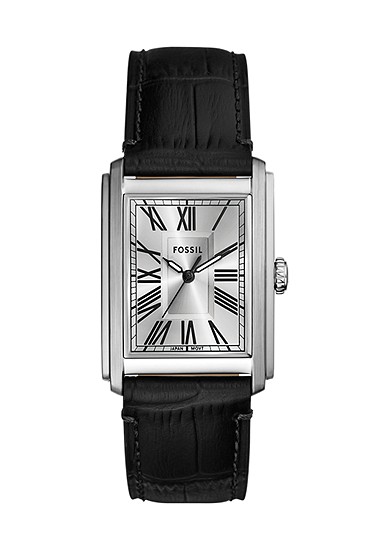Carraway 30mm Three-Hand Black Croco Leather Watch
