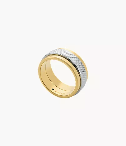 Machine Knurled Texture Two-Tone Stainless Steel Knurled Band Ring - Image 4