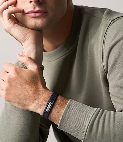 Everett Color Pop Midnight Blue and Black Leather Strap Bracelet - Image 2