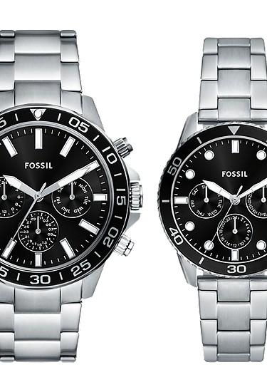 His and Hers Multifunction Stainless Steel Watch Set