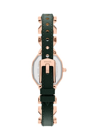 Harlow 22mm Three-Hand Green Leather and Rose Gold-Tone Stainless Steel Watch - Image 3