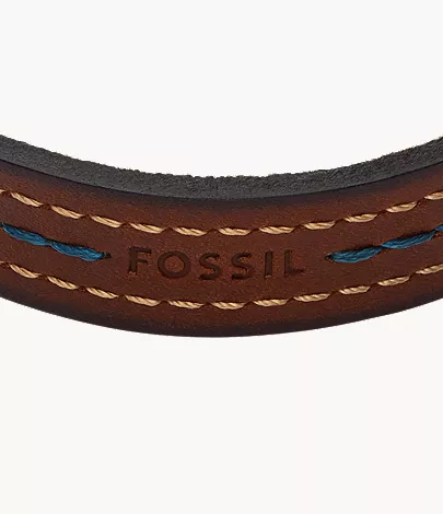 Everett Topstitch Brown Leather Strap Bracelet - Image 3