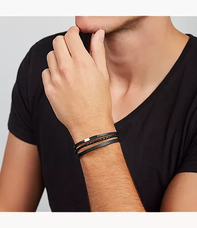 Black Multi-Strand Leather Bracelet - Image 3