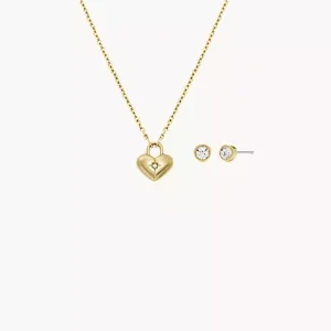 Sadie Gold-Tone Stainless Steel Heart Necklace and Earrings Gift Set