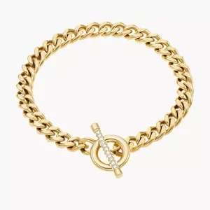 Carlie T-Bar Pav?? Gold-Tone Stainless Steel Toggle Bracelet