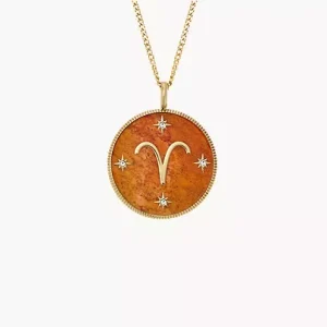 Aries Sutton Zodiac Gold-Tone Stainless Steel Red Carnelian Pendant Necklace