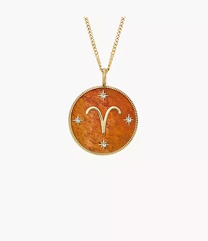 Aries Sutton Zodiac Gold-Tone Stainless Steel Red Carnelian Pendant Necklace