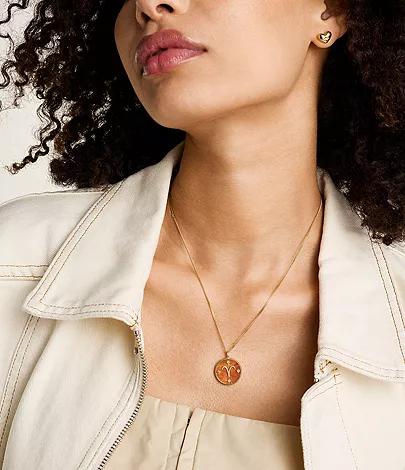 Aries Sutton Zodiac Gold-Tone Stainless Steel Red Carnelian Pendant Necklace - Image 2