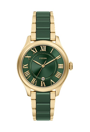 Gilmore 38mm Three-Hand Date Gold-Tone Stainless Steel & Green Ceramic Watch