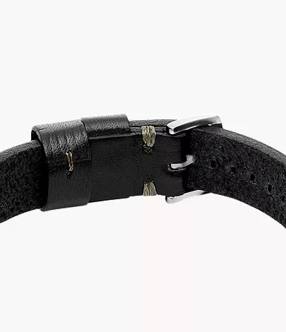 Machine Rugged Stainless Steel and Black Leather Strap Bracelet - Image 4