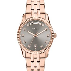 Scarlette 34mm Three-Hand Day-Date Rose Gold-Tone Stainless Steel Watch