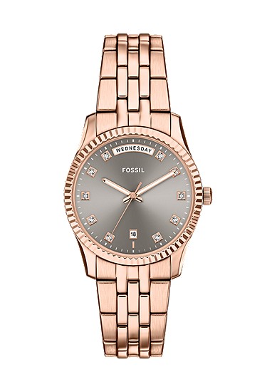 Scarlette 34mm Three-Hand Day-Date Rose Gold-Tone Stainless Steel Watch
