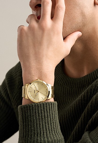 Minimalist 44mm Three-Hand Gold-Tone Stainless Steel Watch - Image 2