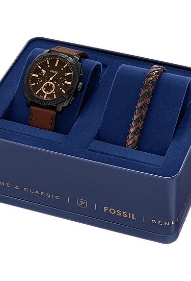 Machine 44mm Chronograph Brown Leather Watch and Bracelet Set - Image 7