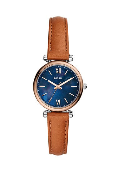 Carlie Mini 28mm Three-Hand Tan Leather Watch