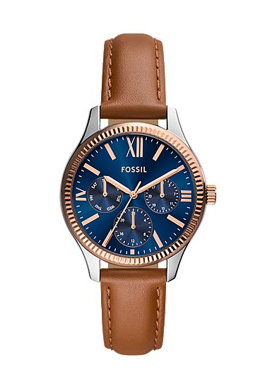 Rye 36mm Multifunction Brown Leather Watch