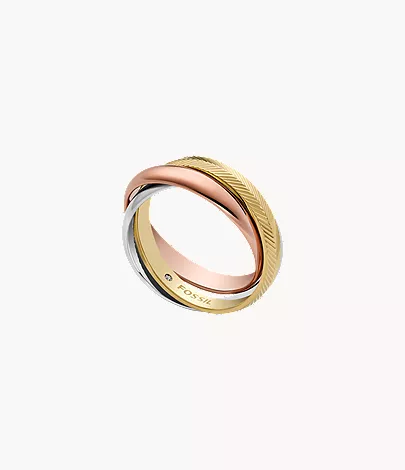 Harlow Interlocking Links Tri-Tone Stainless Steel Band Ring - Image 4
