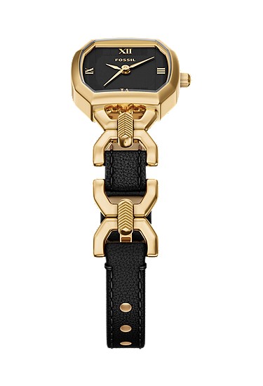 Harlow 22mm Three-Hand Black Leather and Gold-Tone Stainless Steel Watch - Image 5