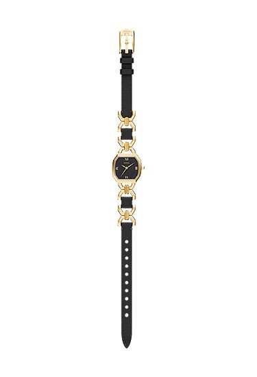 Harlow 22mm Three-Hand Black Leather and Gold-Tone Stainless Steel Watch - Image 8