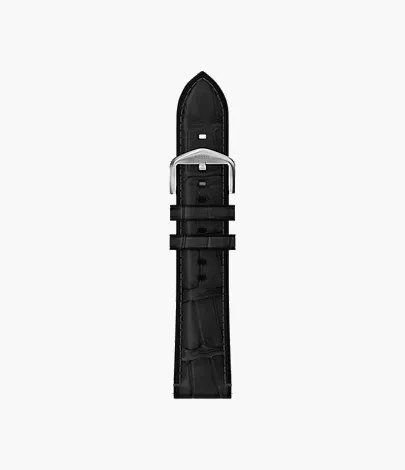 22mm Black Leather Watch Strap - Image 2