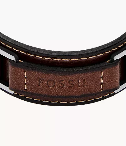 Machine Rugged Stainless Steel and Brown Padded Leather Strap Bracelet - Image 4