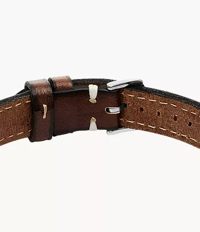 Machine Rugged Stainless Steel and Brown Padded Leather Strap Bracelet - Image 5