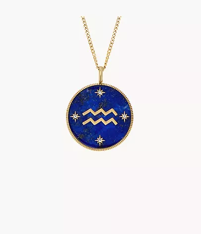 Aquarius Sutton Zodiac Gold-Tone Stainless Steel Blue Lapis Pendant Necklace