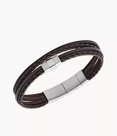 Brown Multi-Strand Braided Leather Bracelet - Image 2