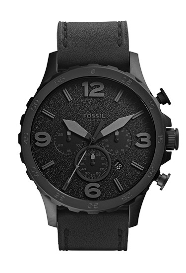 Nate 50mm Chronograph Black Leather Watch