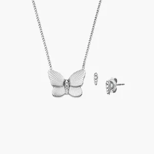 Sutton Stainless Steel Butterfly Necklace and Earrings Gift Set