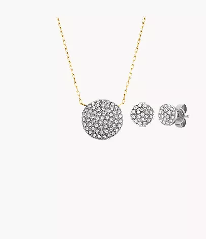 Ellis Glitz Disc Two-Tone Stainless Steel Necklace and Earrings Set